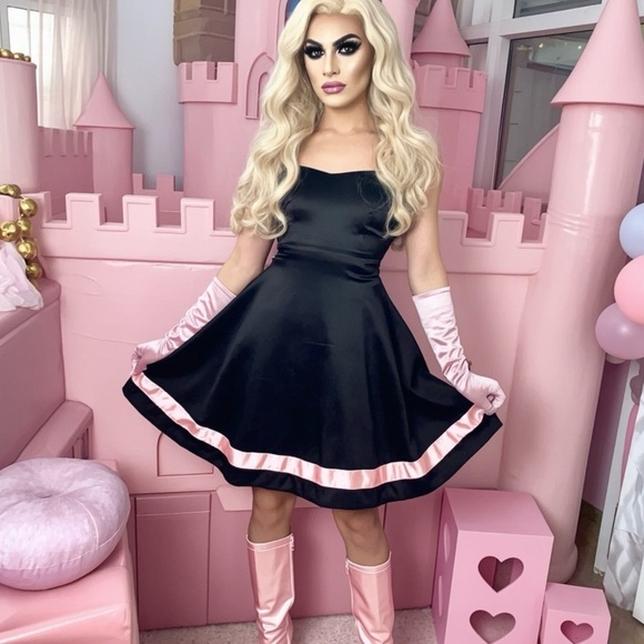 Sissy princess Charlotte Rose Large Black and pink skirt stretchy waist - Picture 3 of 7